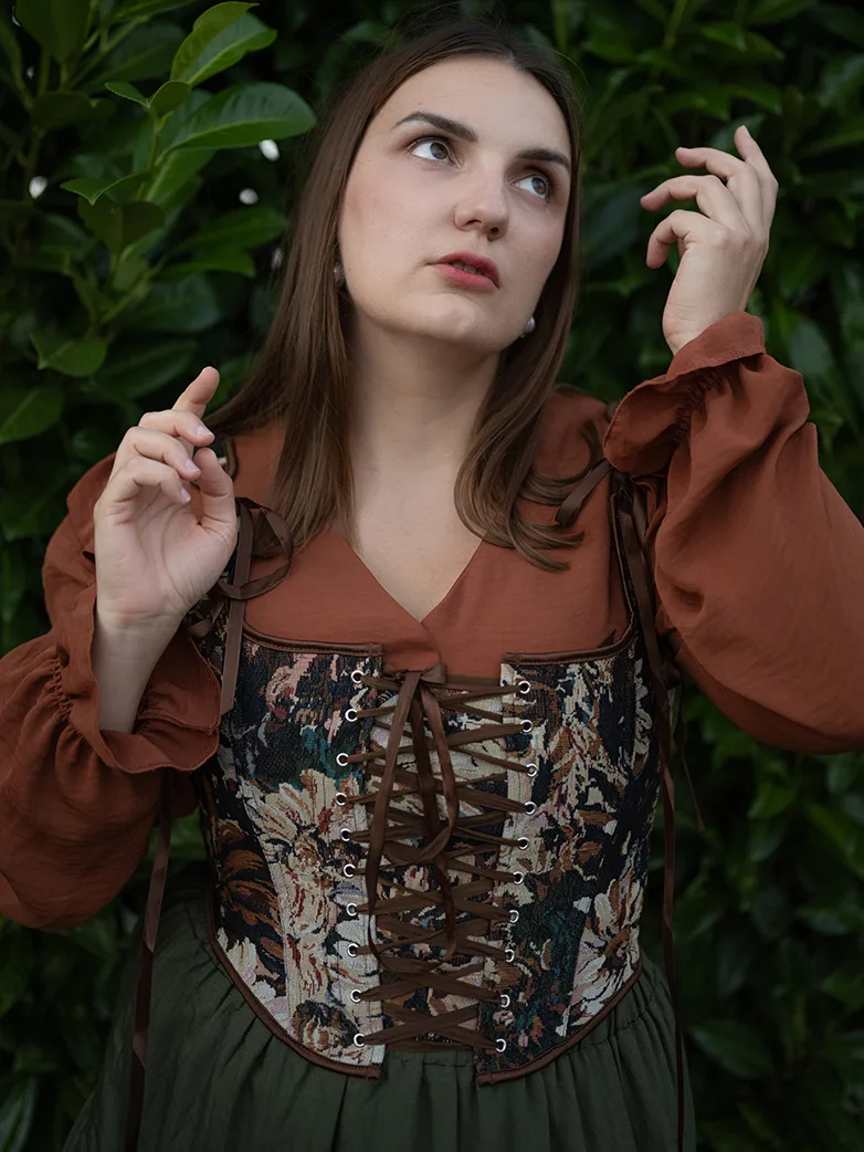 Women Renaissance Corset Tops Daisy Jacquard Vest - Image 3