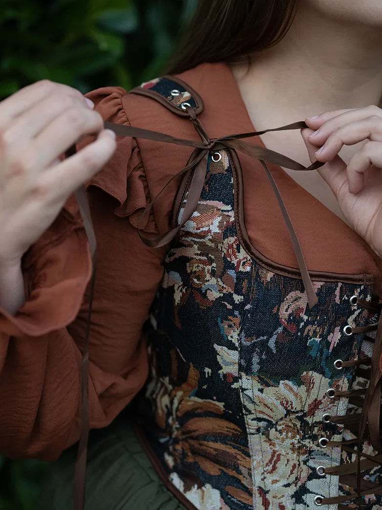Women Renaissance Corset Tops Daisy Jacquard Vest - Image 7