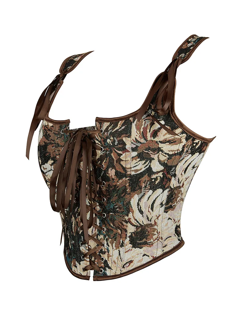 Women Renaissance Corset Tops Daisy Jacquard Vest - Image 8