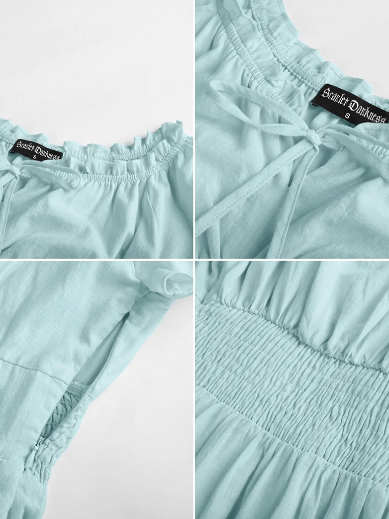 Renaissance Ruffle Sleeves Cotton Pocket Dresses - Image 16