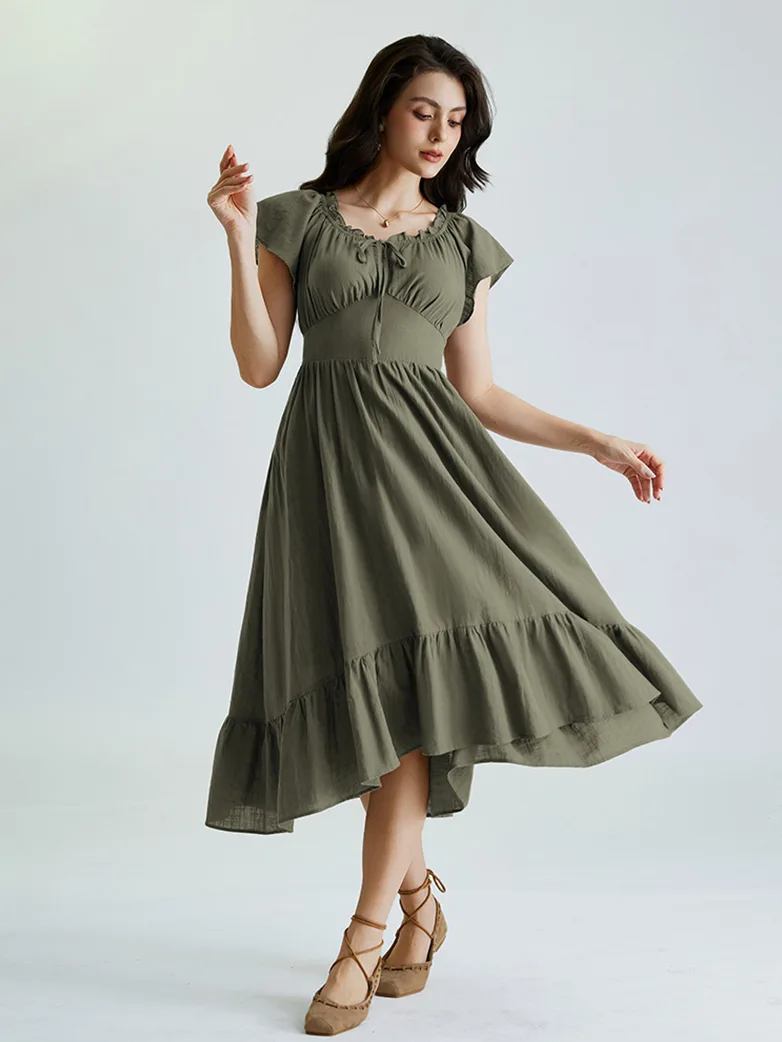 Renaissance Ruffle Sleeves Cotton Pocket Dresses - Image 2