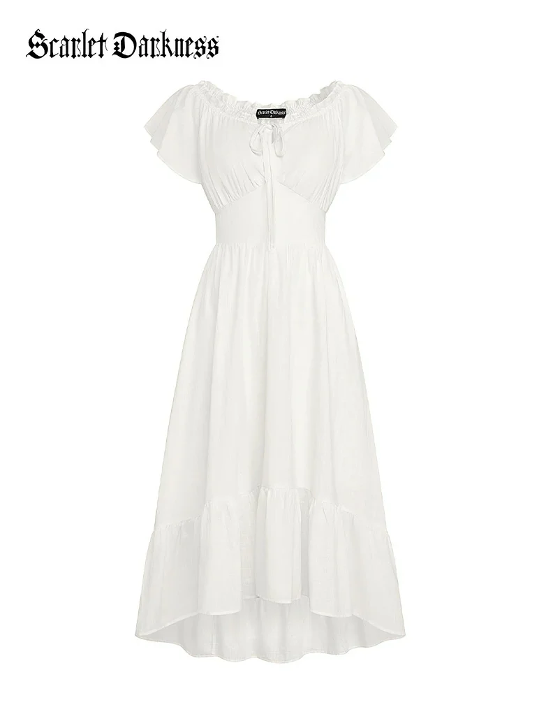 Renaissance Ruffle Sleeves Cotton Pocket Dresses - Image 26