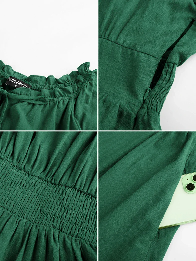 Renaissance Ruffle Sleeves Cotton Pocket Dresses - Image 46