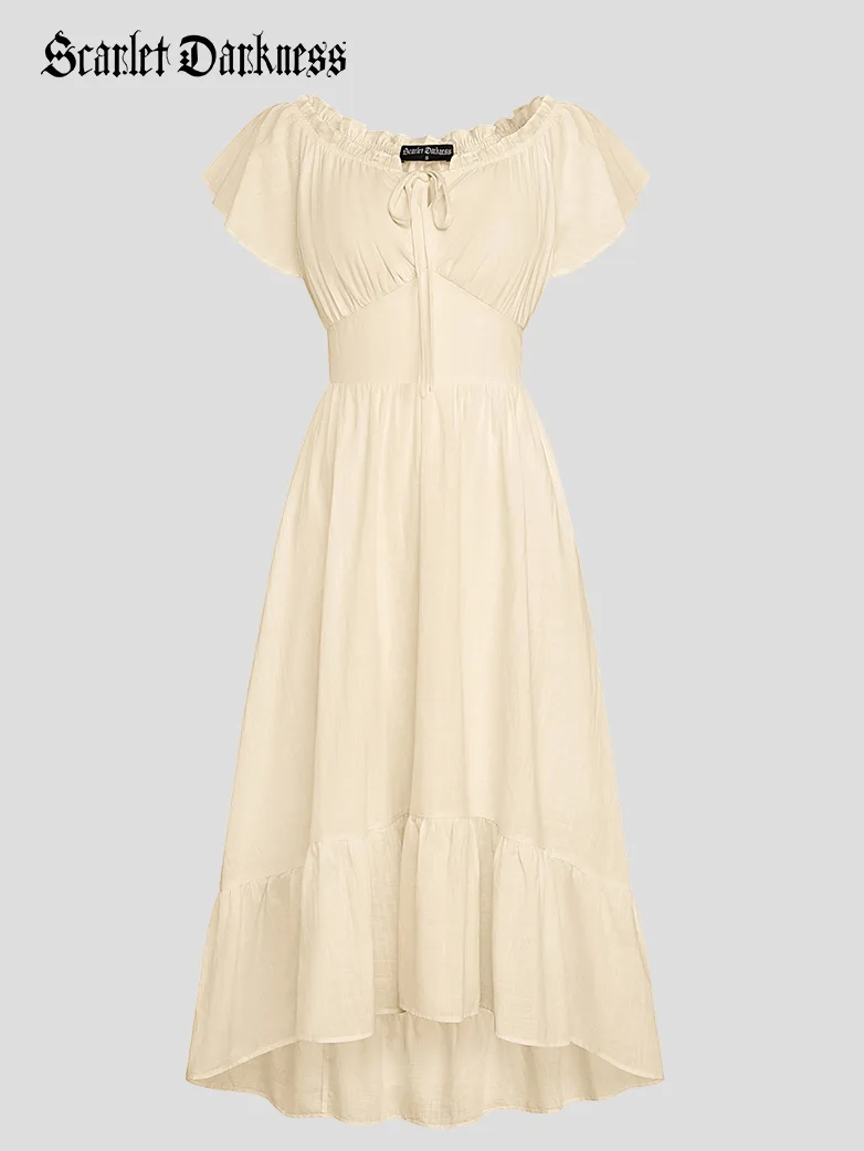 Renaissance Ruffle Sleeves Cotton Pocket Dresses - Image 7