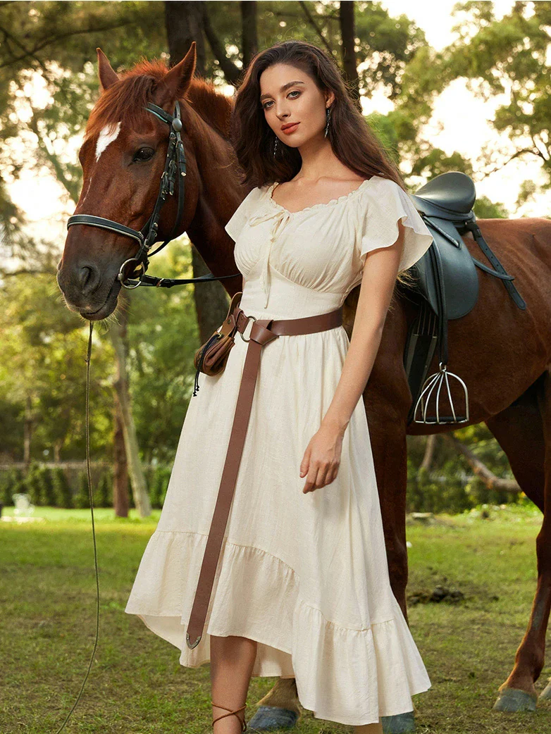 Renaissance Ruffle Sleeves Cotton Pocket Dresses - Image 9