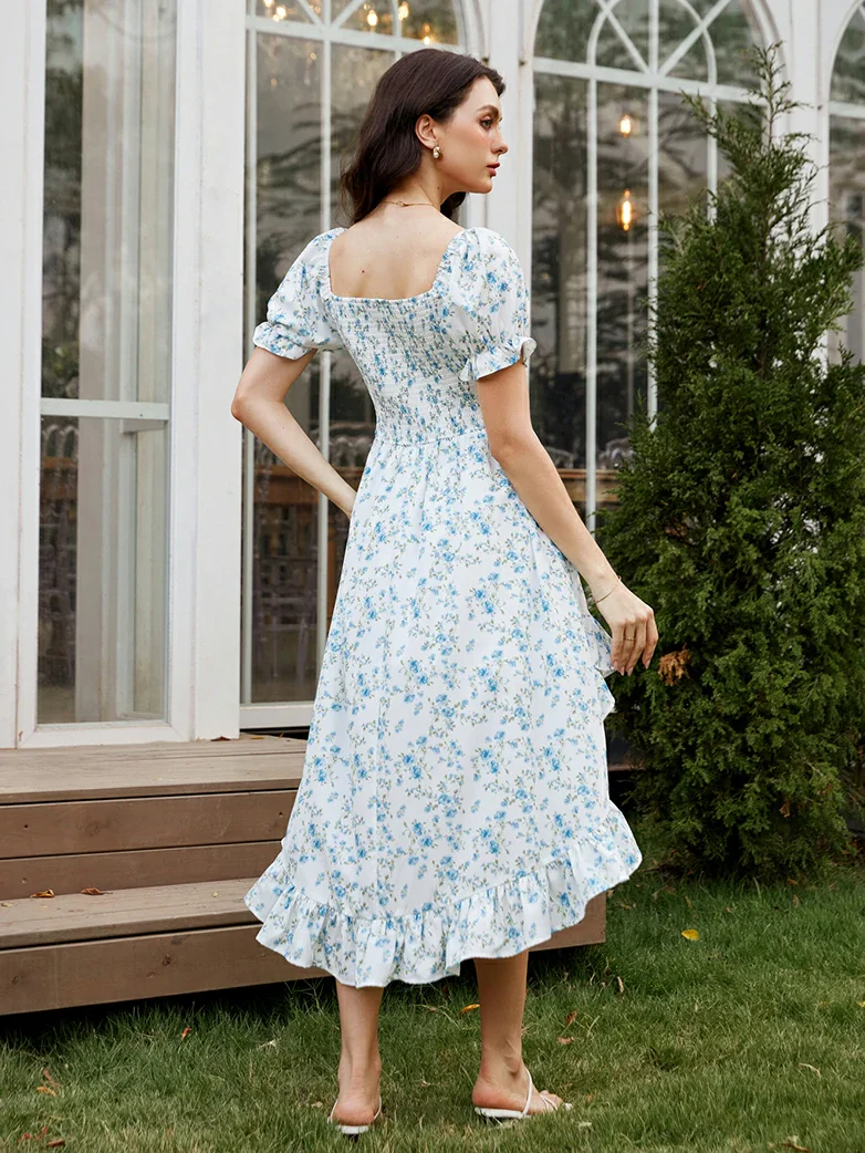 Victorian Puffy Sleeve High Low Hem Pocket Dress - Image 4