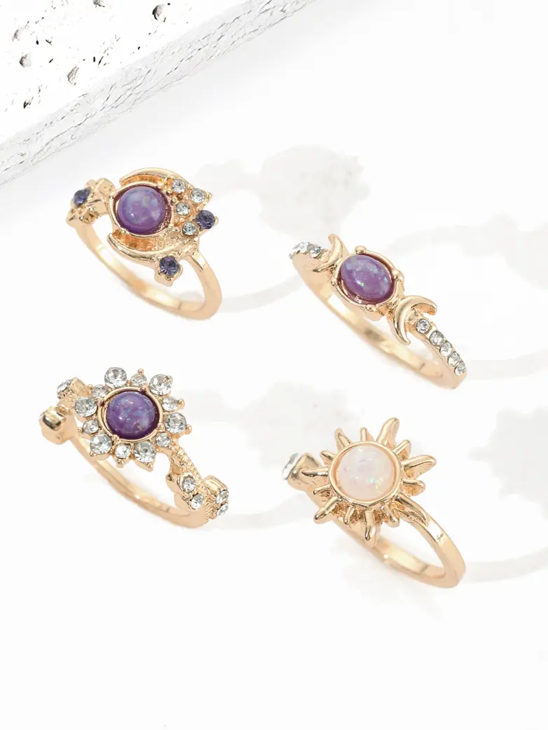 Celestial Gemstone Sun and Moon Ring Set - Image 2