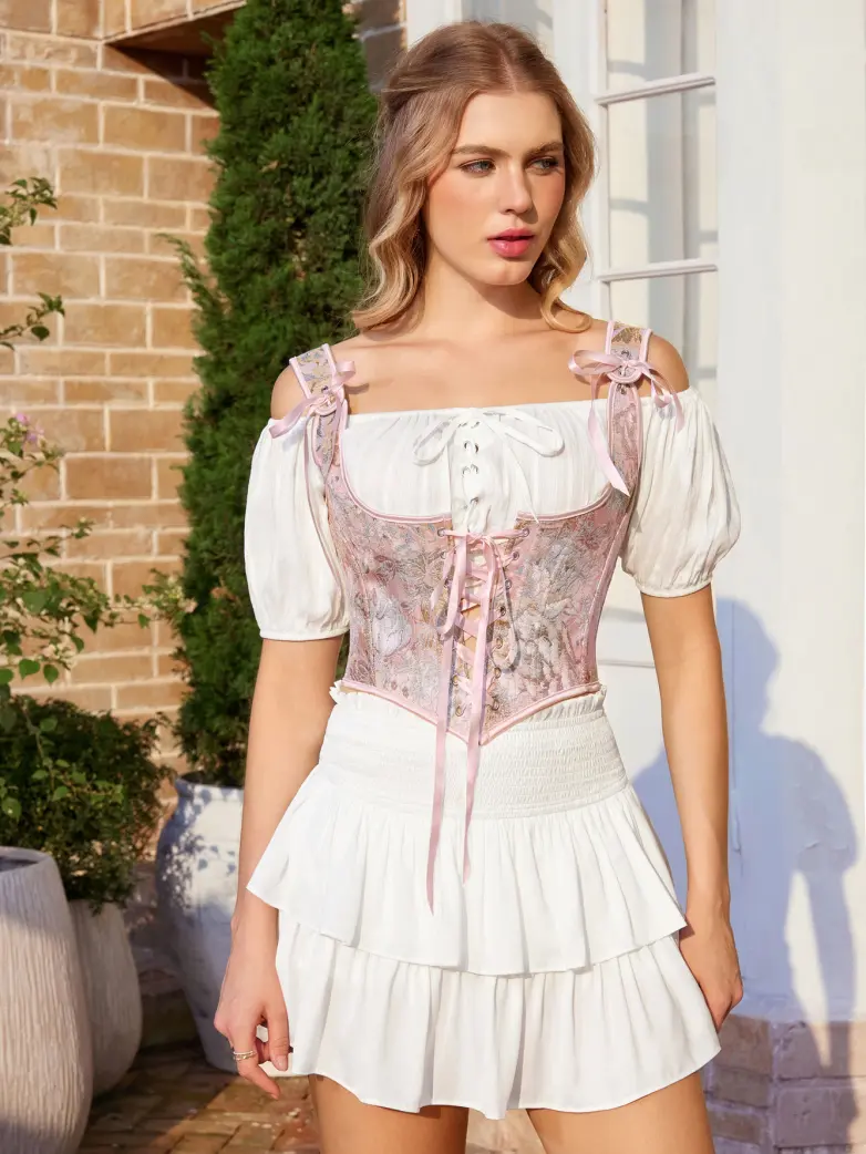 Renaissance Jacquard Under bust Corset for Fairy Cosplay - Image 3