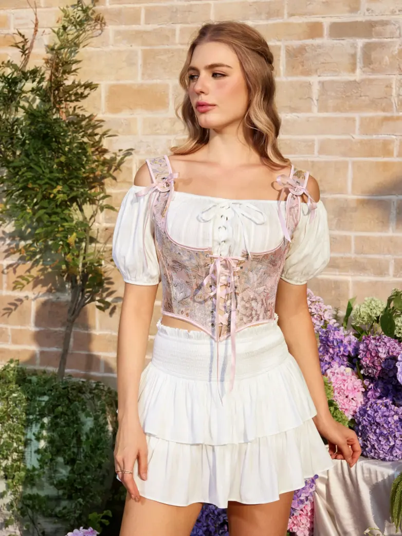 Renaissance Jacquard Under bust Corset for Fairy Cosplay - Image 4