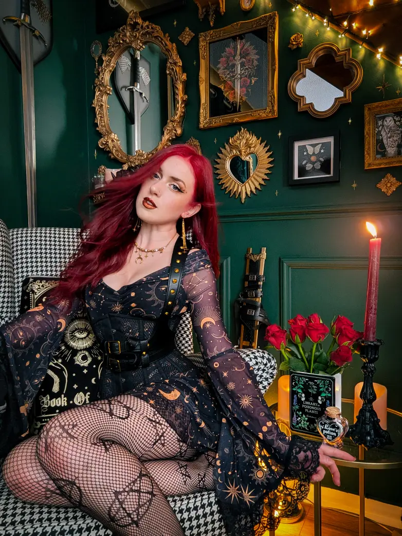 Gothic Whimsical Off Shoulder Bell Sleeve Witch Dress - Image 4