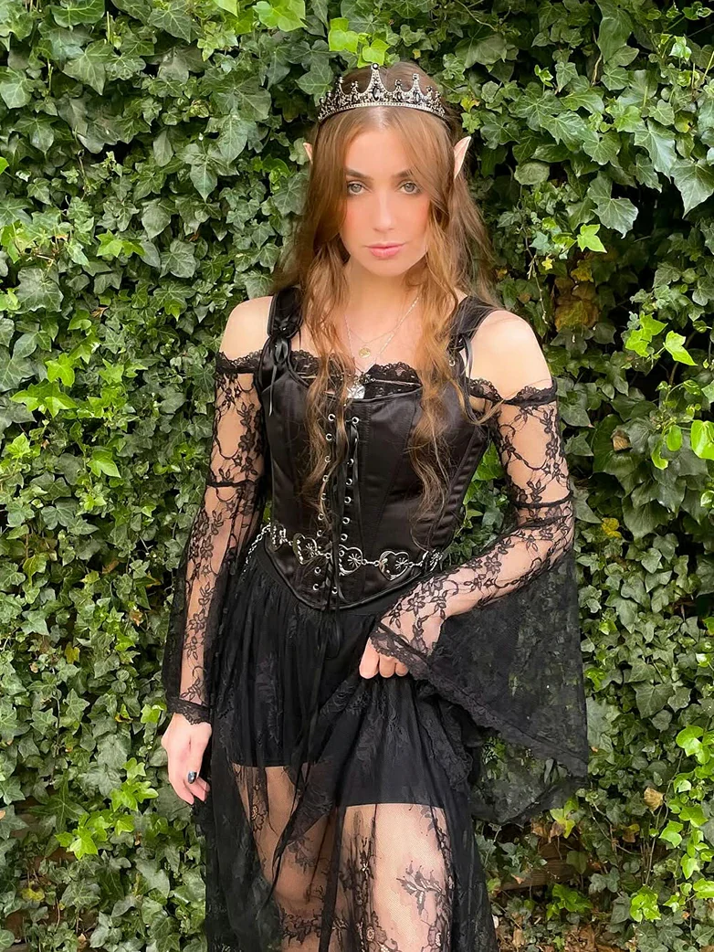 Gothic Long Skirts Lace Sexy Mesh Overskirt with Mini Shorts - Image 3