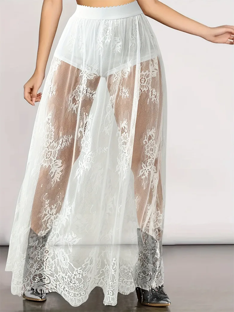 Gothic Long Skirts Lace Sexy Mesh Overskirt with Mini Shorts - Image 8
