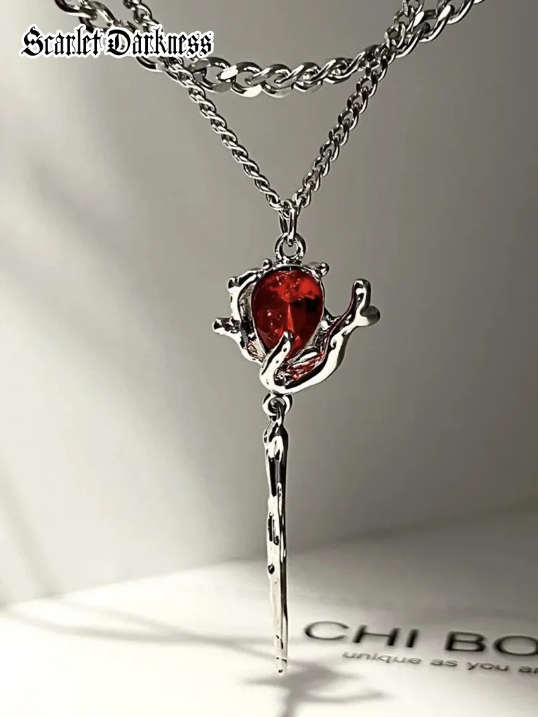 Gothic Ruby Pendant Necklace