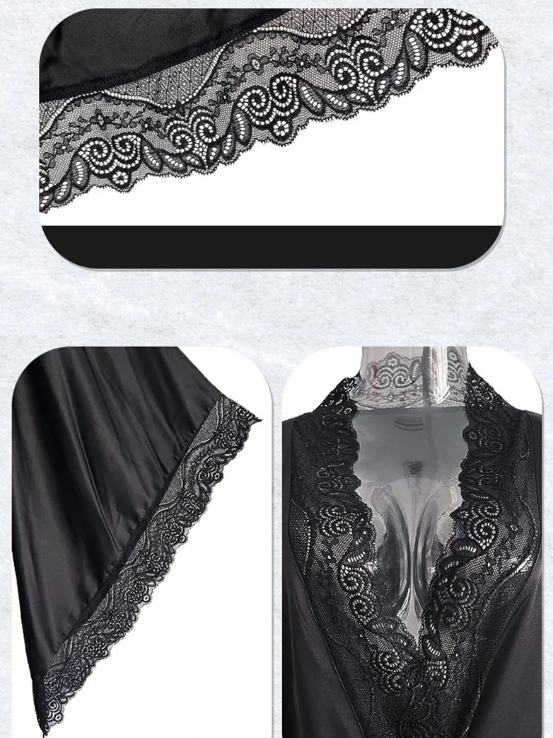 Gothic Sexy Satin Lace Nightgown Women Pajamas - Image 5