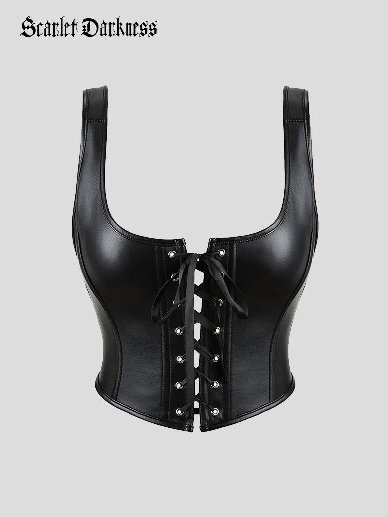 Punk Leather Corset Bodice Tummy Control Bustier