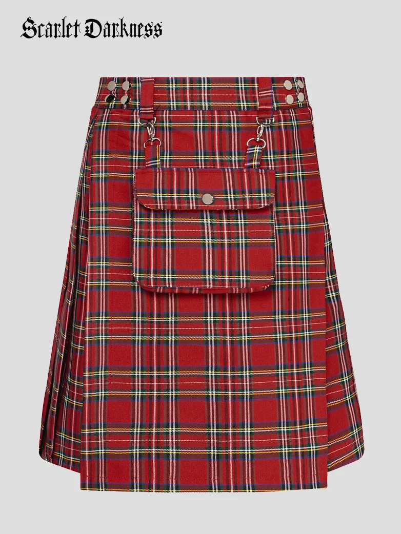 Scottish Tartan Utility Kilt Midi Skirt with Bag - Image 13