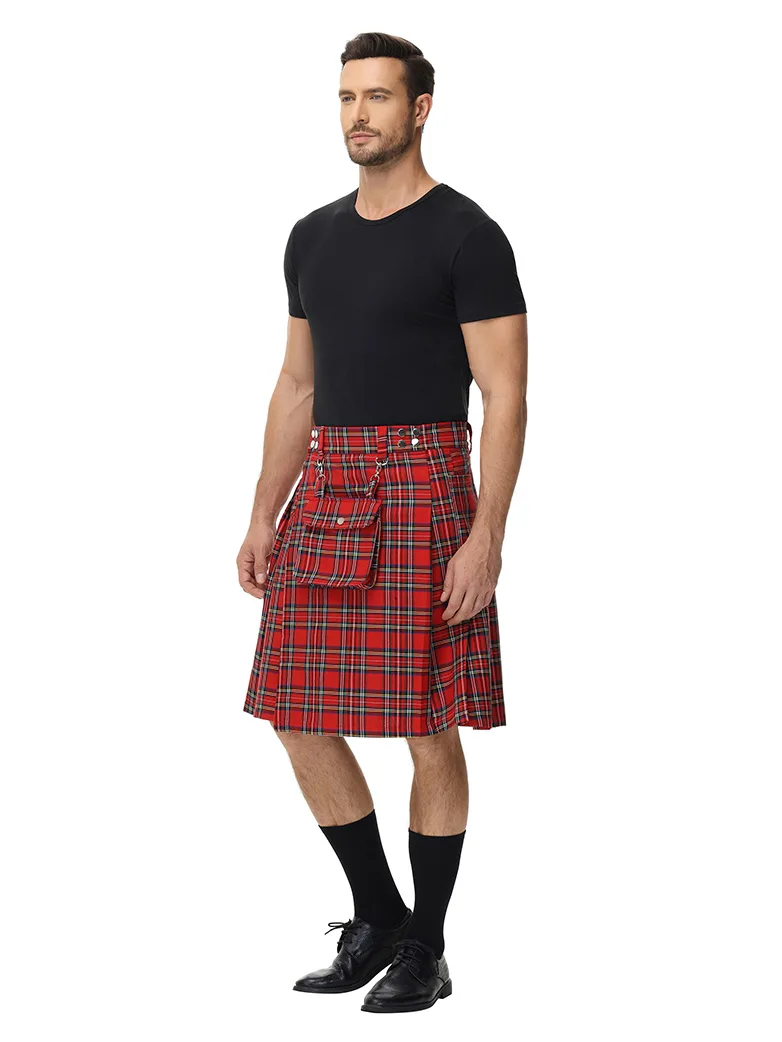 Scottish Tartan Utility Kilt Midi Skirt with Bag - Image 15