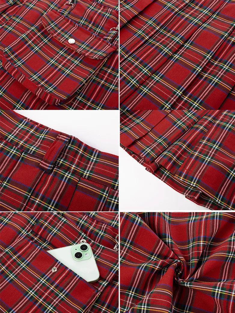 Scottish Tartan Utility Kilt Midi Skirt with Bag - Image 16