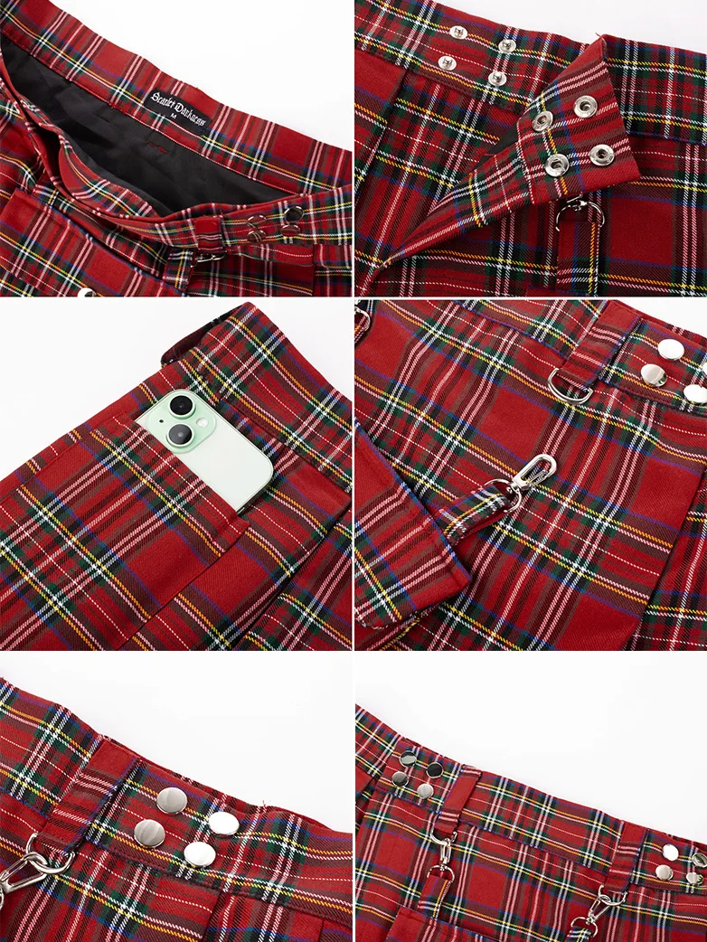 Scottish Tartan Utility Kilt Midi Skirt with Bag - Image 17