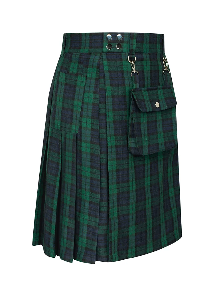 Scottish Tartan Utility Kilt Midi Skirt with Bag - Image 2