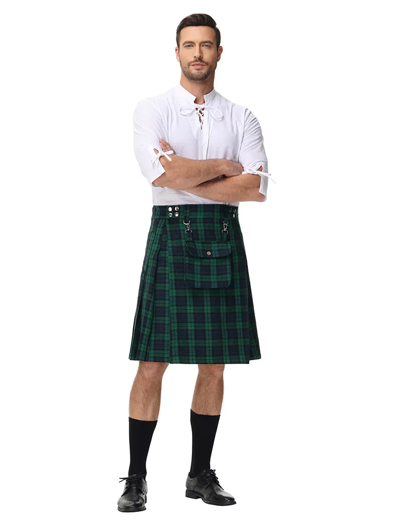 Scottish Tartan Utility Kilt Midi Skirt with Bag - Image 3