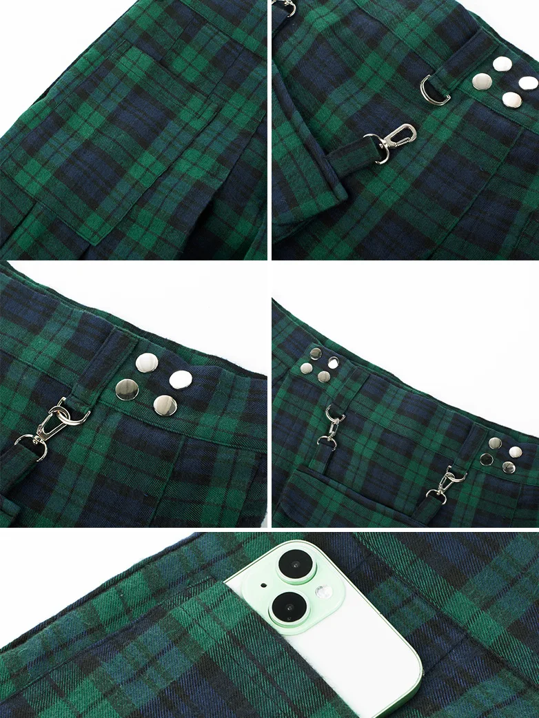 Scottish Tartan Utility Kilt Midi Skirt with Bag - Image 6