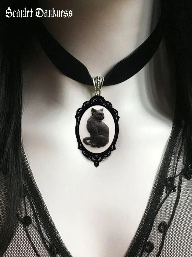 Gothic Witch Cat Pendant Necklace - Image 2