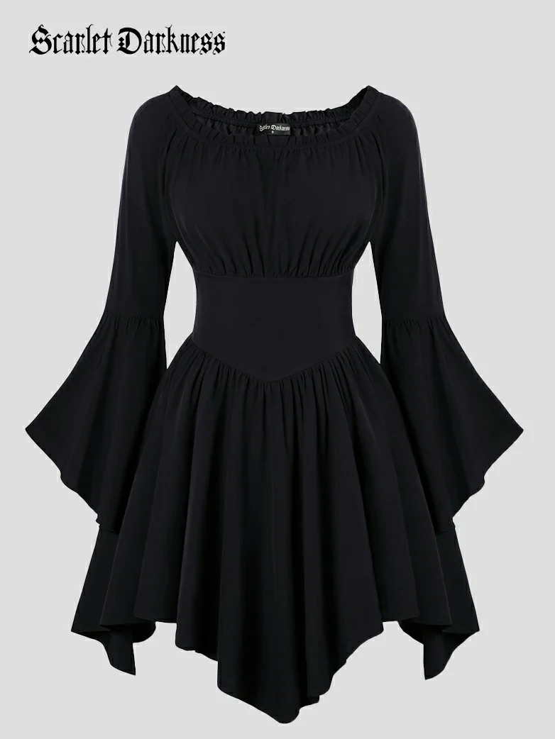 Renaissance Irregular Hem Off Shoulder Pockets Dress - Image 25