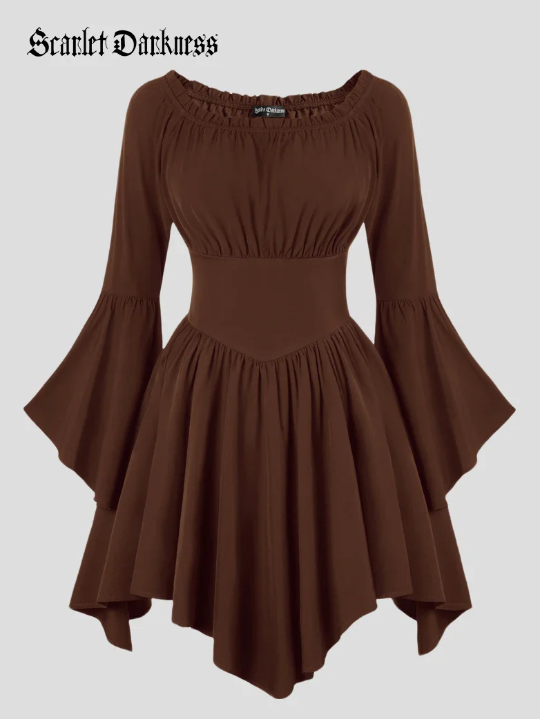 Renaissance Irregular Hem Off Shoulder Pockets Dress - Image 95