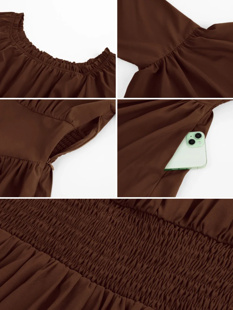 Renaissance Irregular Hem Off Shoulder Pockets Dress - Image 101