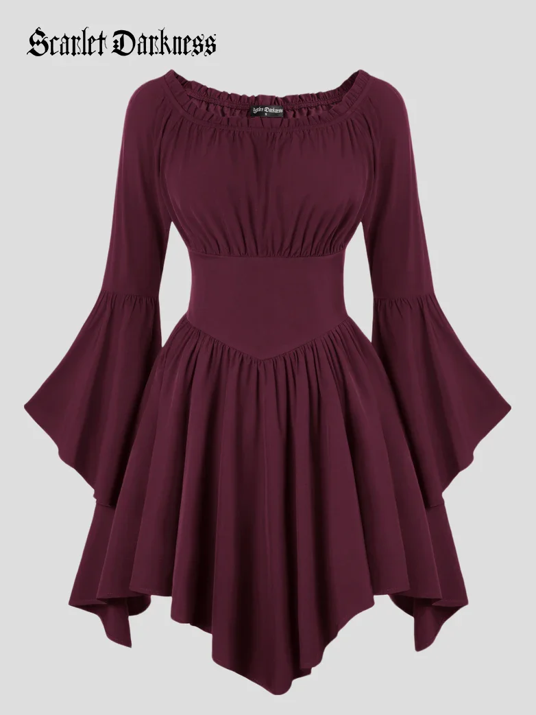 Renaissance Irregular Hem Off Shoulder Pockets Dress - Image 103
