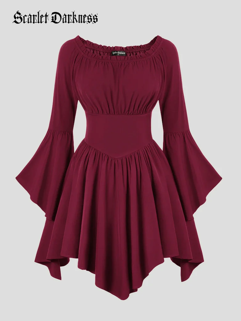 Renaissance Irregular Hem Off Shoulder Pockets Dress - Image 31