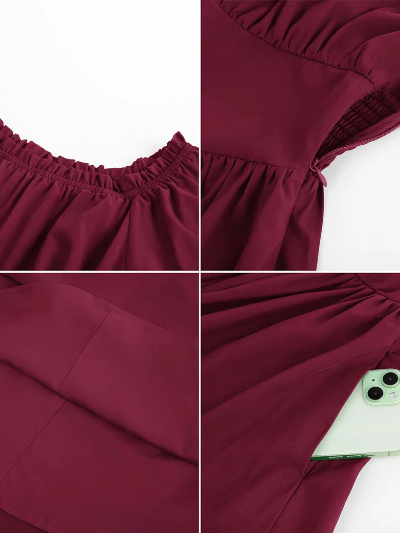 Renaissance Irregular Hem Off Shoulder Pockets Dress - Image 35