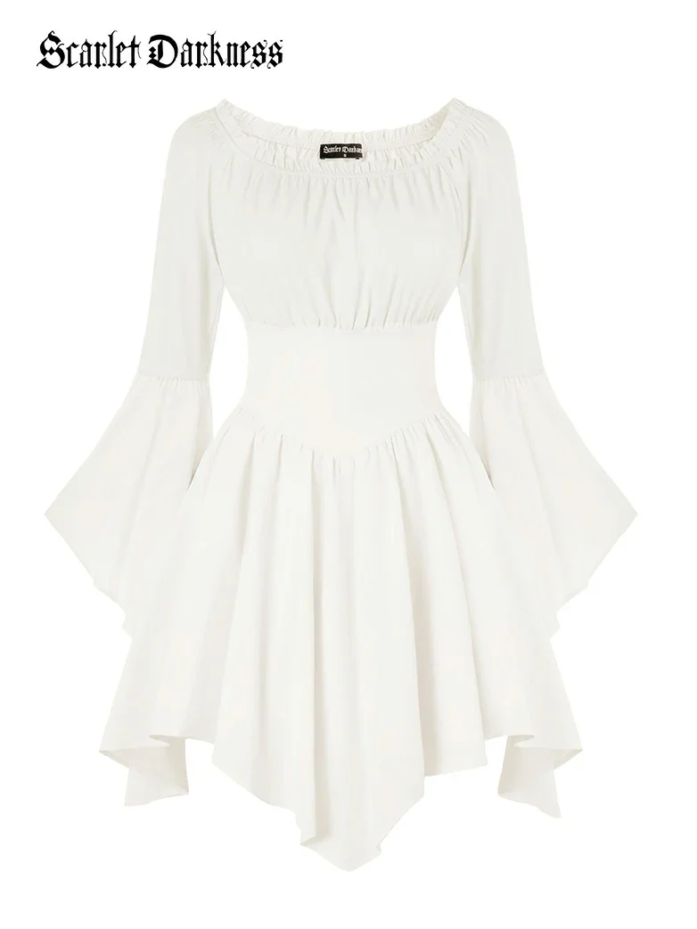 Renaissance Irregular Hem Off Shoulder Pockets Dress - Image 37