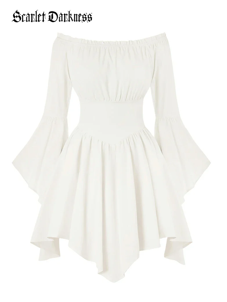 Renaissance Irregular Hem Off Shoulder Pockets Dress - Image 38
