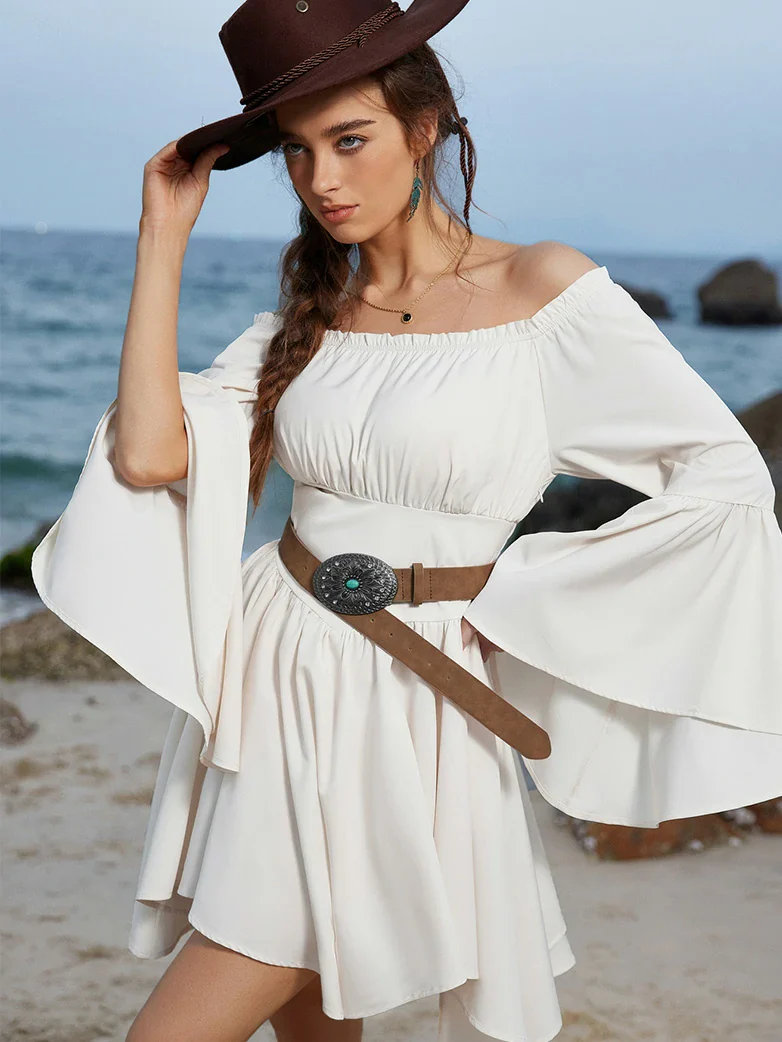 Renaissance Off Shoulder Witch Cosplay Pocket Dress - Image 23
