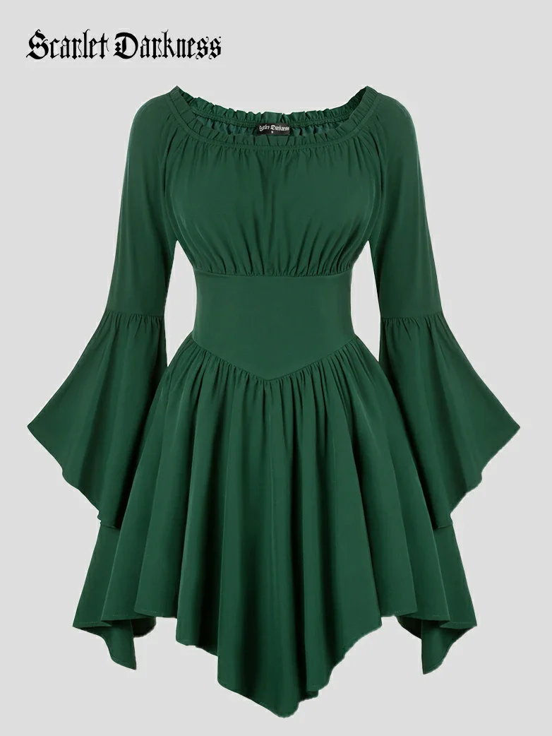 Renaissance Irregular Hem Off Shoulder Pockets Dress - Image 13