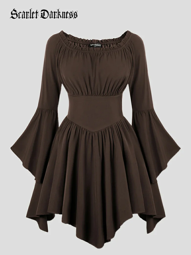Renaissance Irregular Hem Off Shoulder Pockets Dress - Image 19