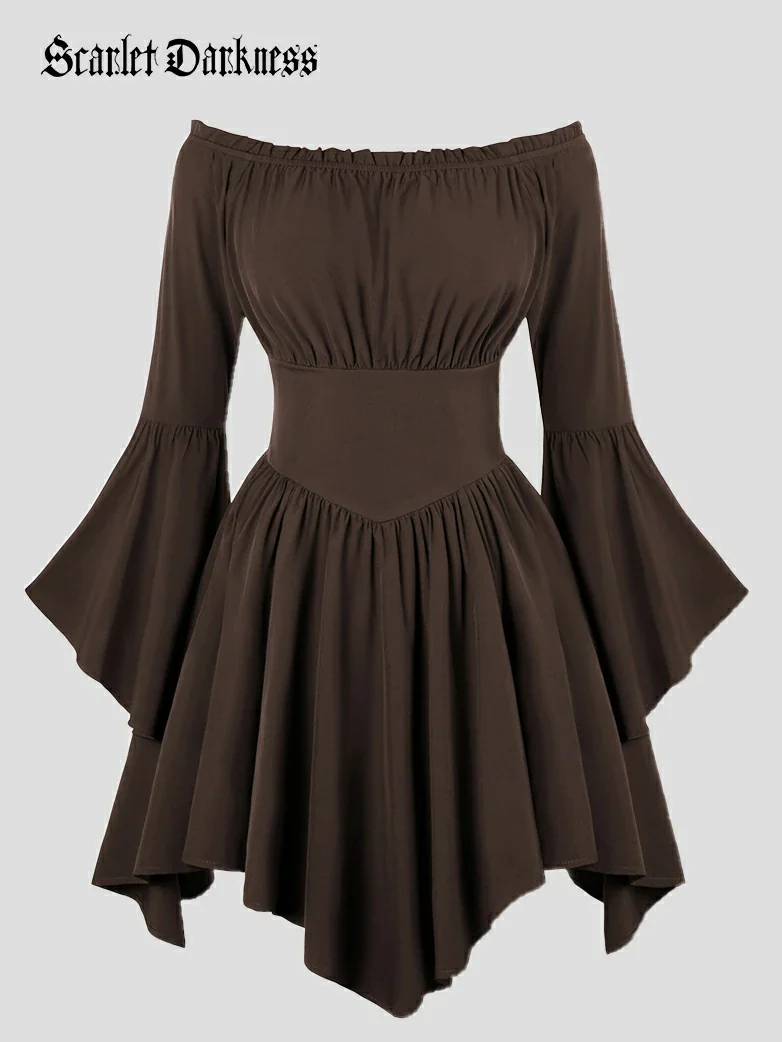 Renaissance Irregular Hem Off Shoulder Pockets Dress - Image 18