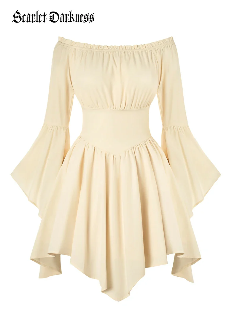 Renaissance Irregular Hem Off Shoulder Pockets Dress - Image 6