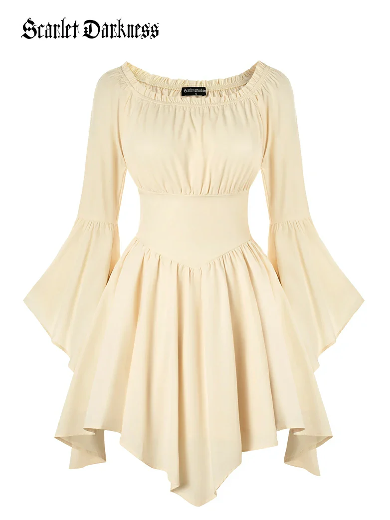 Renaissance Irregular Hem Off Shoulder Pockets Dress - Image 7