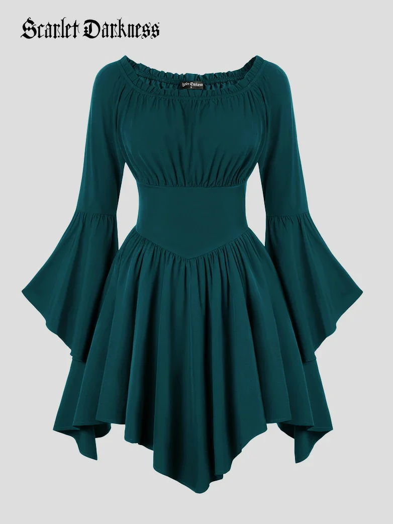 Renaissance Irregular Hem Off Shoulder Pockets Dress - Image 49