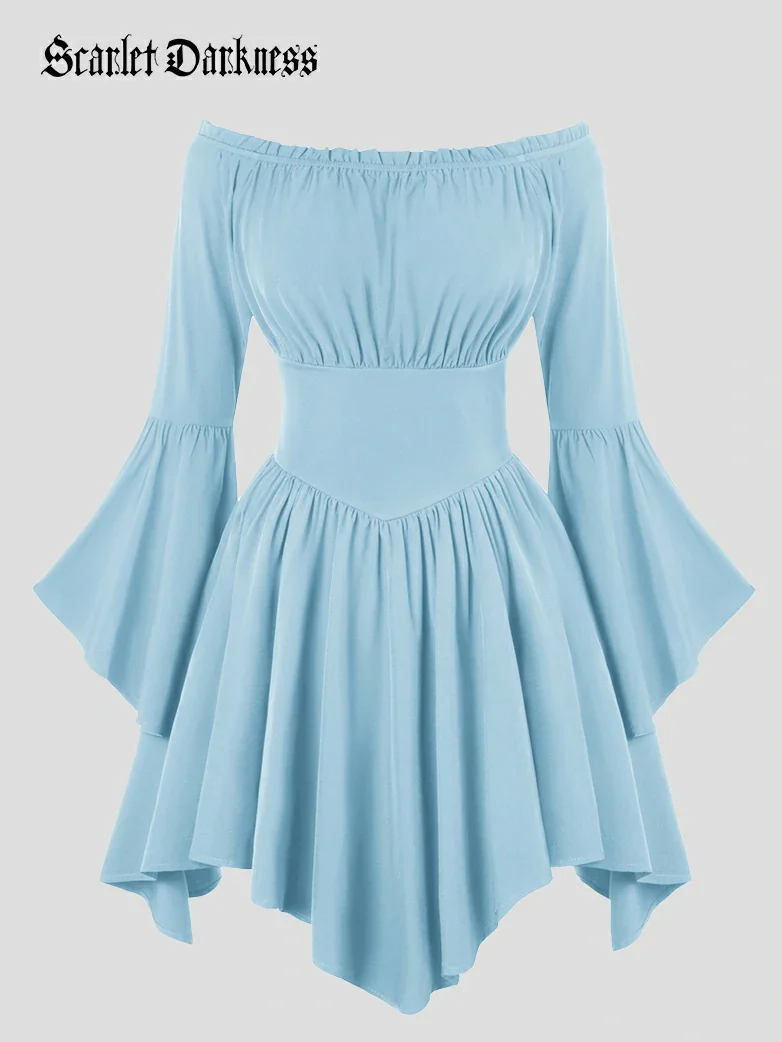 Renaissance Irregular Hem Off Shoulder Pockets Dress