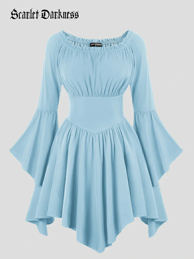 Renaissance Irregular Hem Off Shoulder Pockets Dress - Image 2