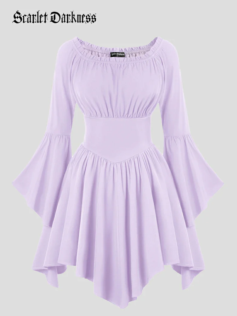 Renaissance Irregular Hem Off Shoulder Pockets Dress - Image 54