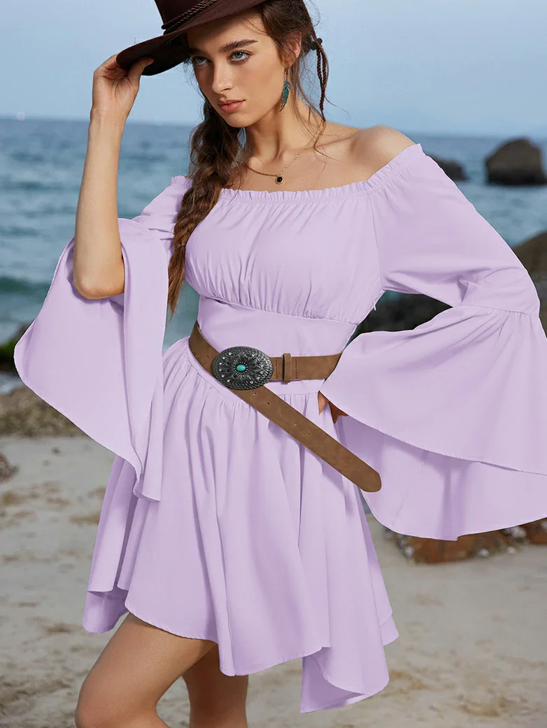 Renaissance Off Shoulder Witch Cosplay Pocket Dress - Image 59