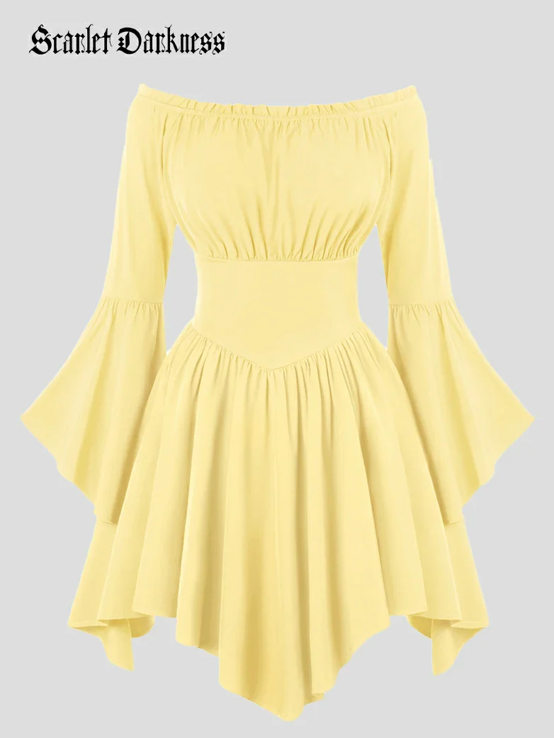 Renaissance Off Shoulder Witch Cosplay Pocket Dress - Image 63