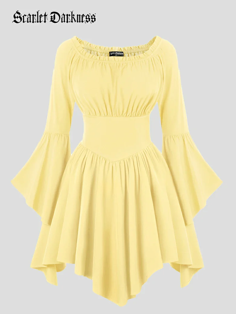 Renaissance Irregular Hem Off Shoulder Pockets Dress - Image 63