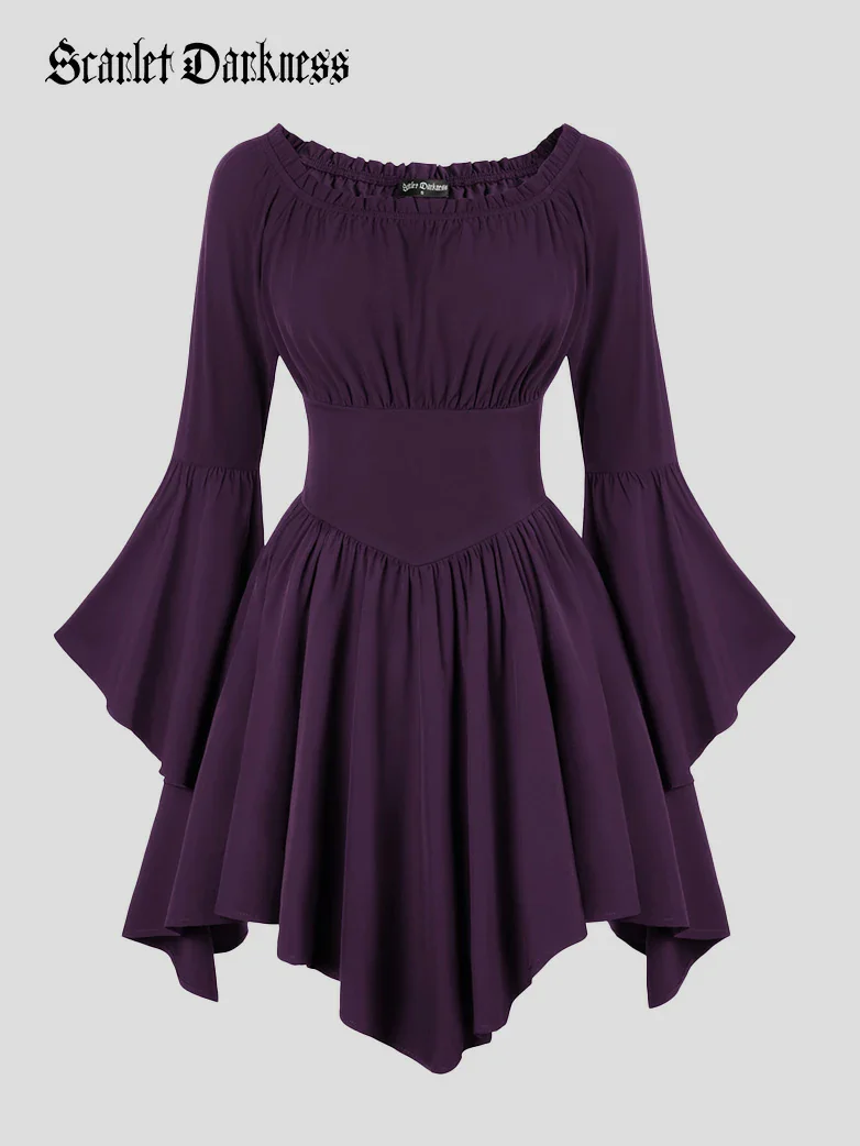 Renaissance Irregular Hem Off Shoulder Pockets Dress - Image 43