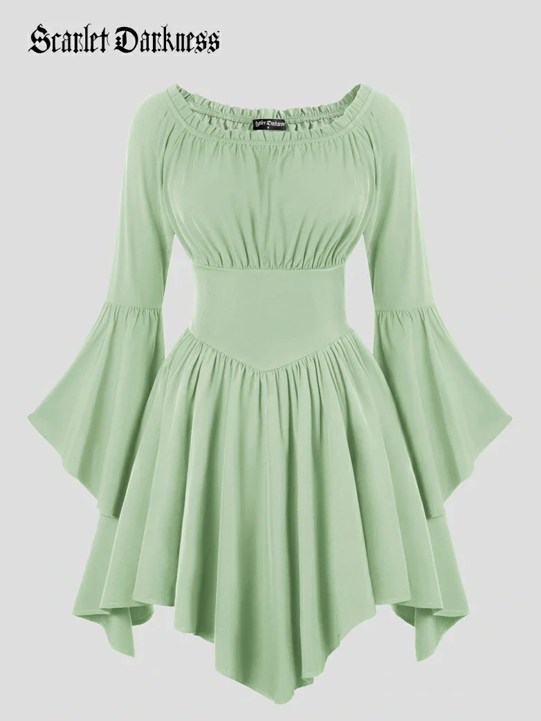 Renaissance Irregular Hem Off Shoulder Pockets Dress - Image 59